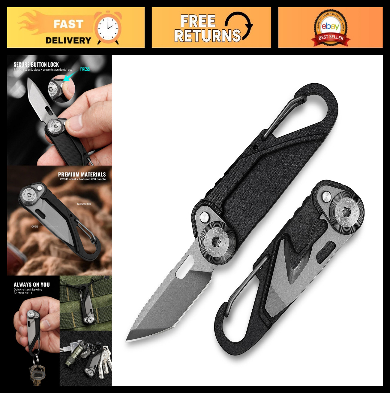 5-in-1 Compact Pocket Knife Multitool – Utility Knife, Seatbelt Cutter, Bottle O