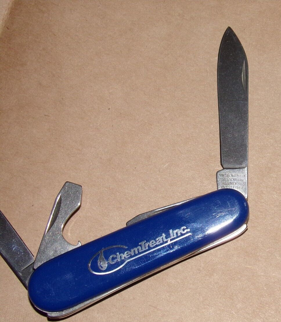 Schweizer Messer Victorinox Blue Swiss Pocket Knife NIB ChemTreat Advertising