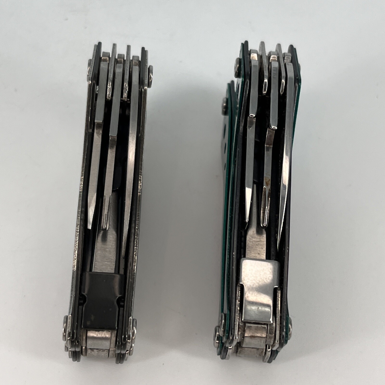 LOT OF 2 Cabela’s SILVER & GREEN Mini Multi-Tool Spring Open Pliers Scissors Saw