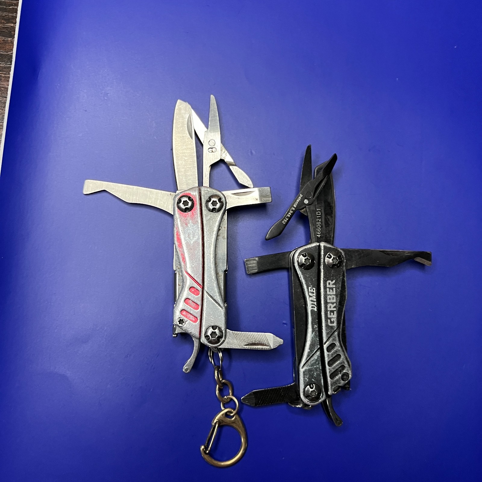 Lot of 2 Gerber Dime Multi-Tools Small Keychain Pliers Knife File Scissors