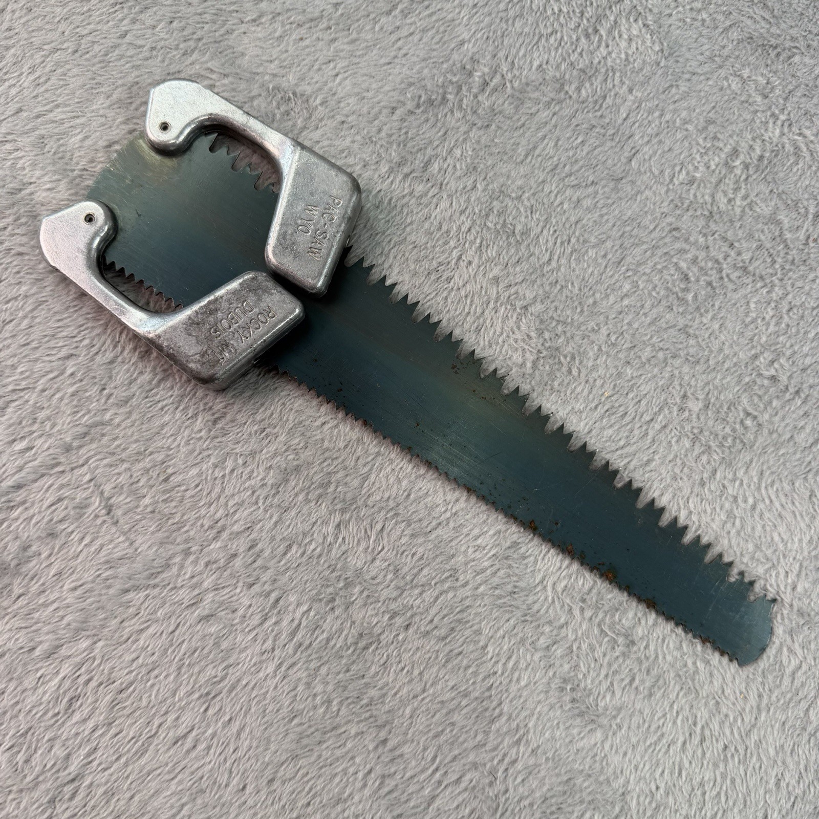 Vtg Rocky Mountain Pac Saw Dubois WY w Sheath Folding Wood Bone Saw Camp B497