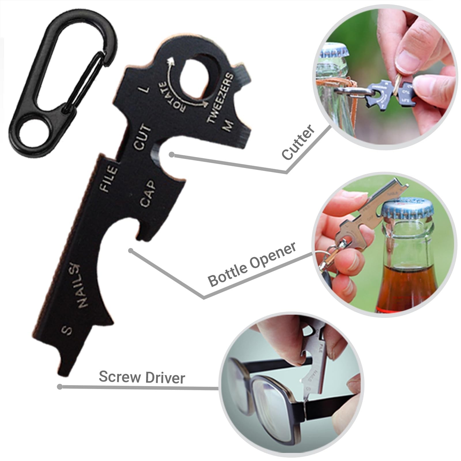 8-in-1 EDC Multi-Tool Keychain with Carabiner Clip, Heavy Duty Pocket Tool wi…