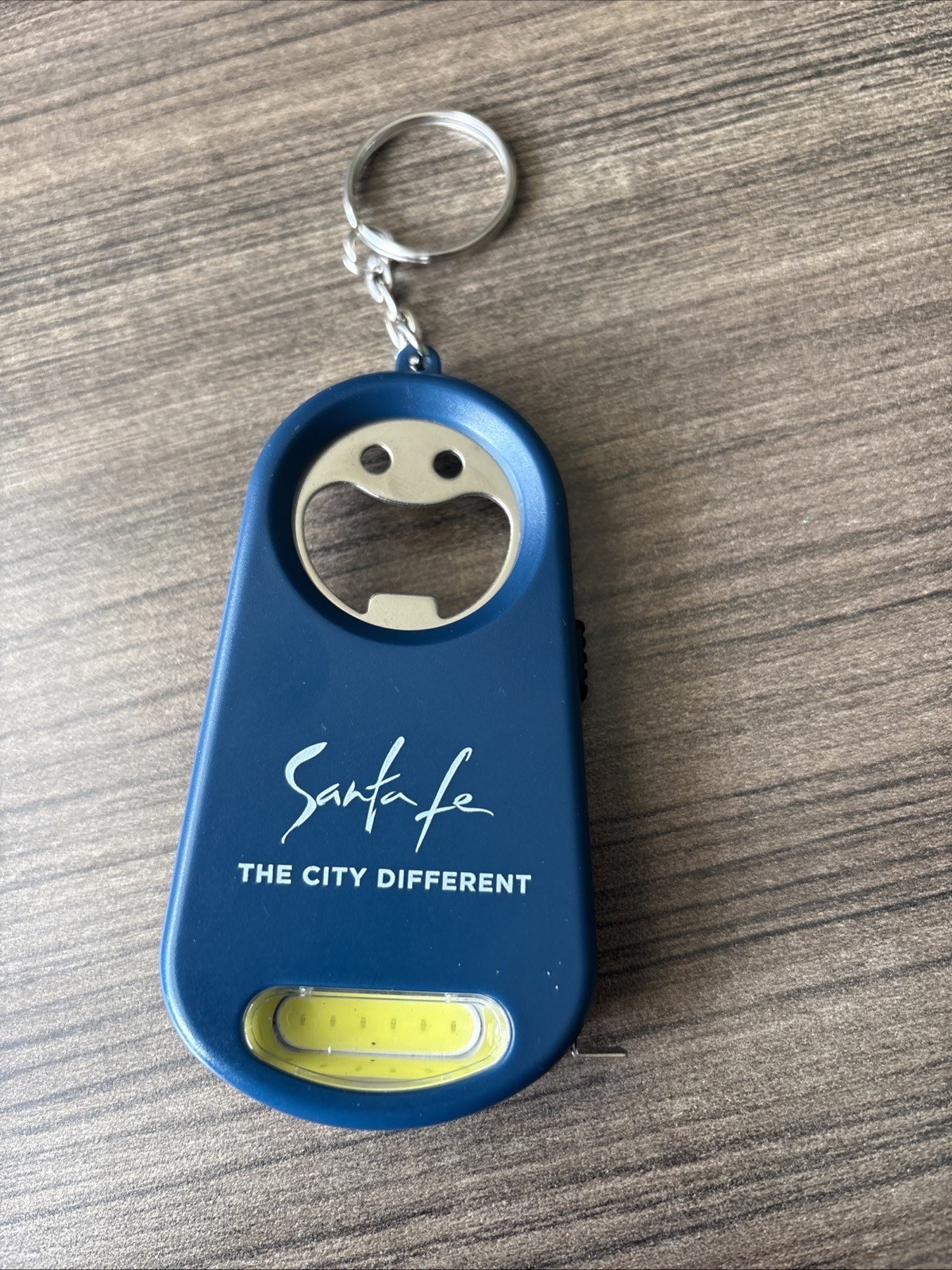 Santa Fe Tourism Blue Multi Tool Keychain Bottle Opener Light Tape Measure