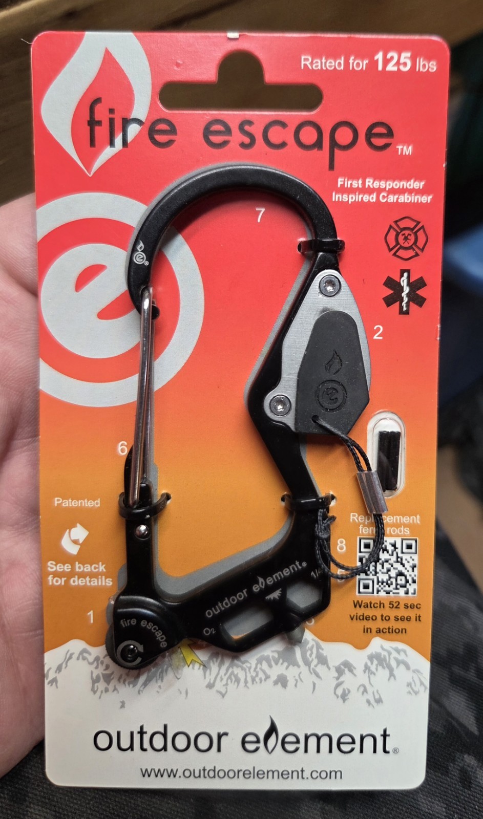 New In Package Outdoor Element Fire Escape Black Carabiner Multi Tool