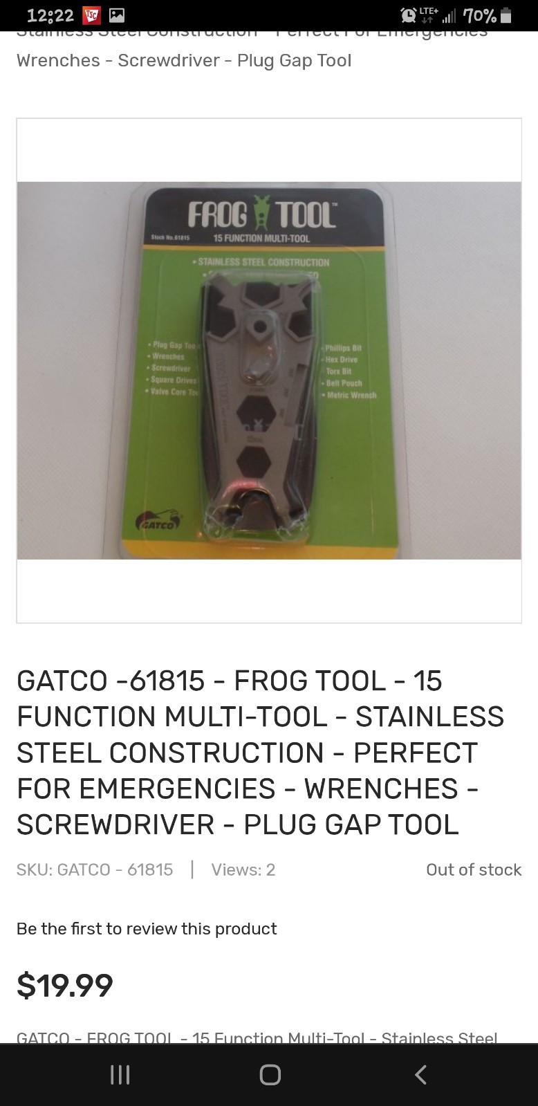 GATCO Frog Tool, a 15-function multi-tool made of stainless steel.