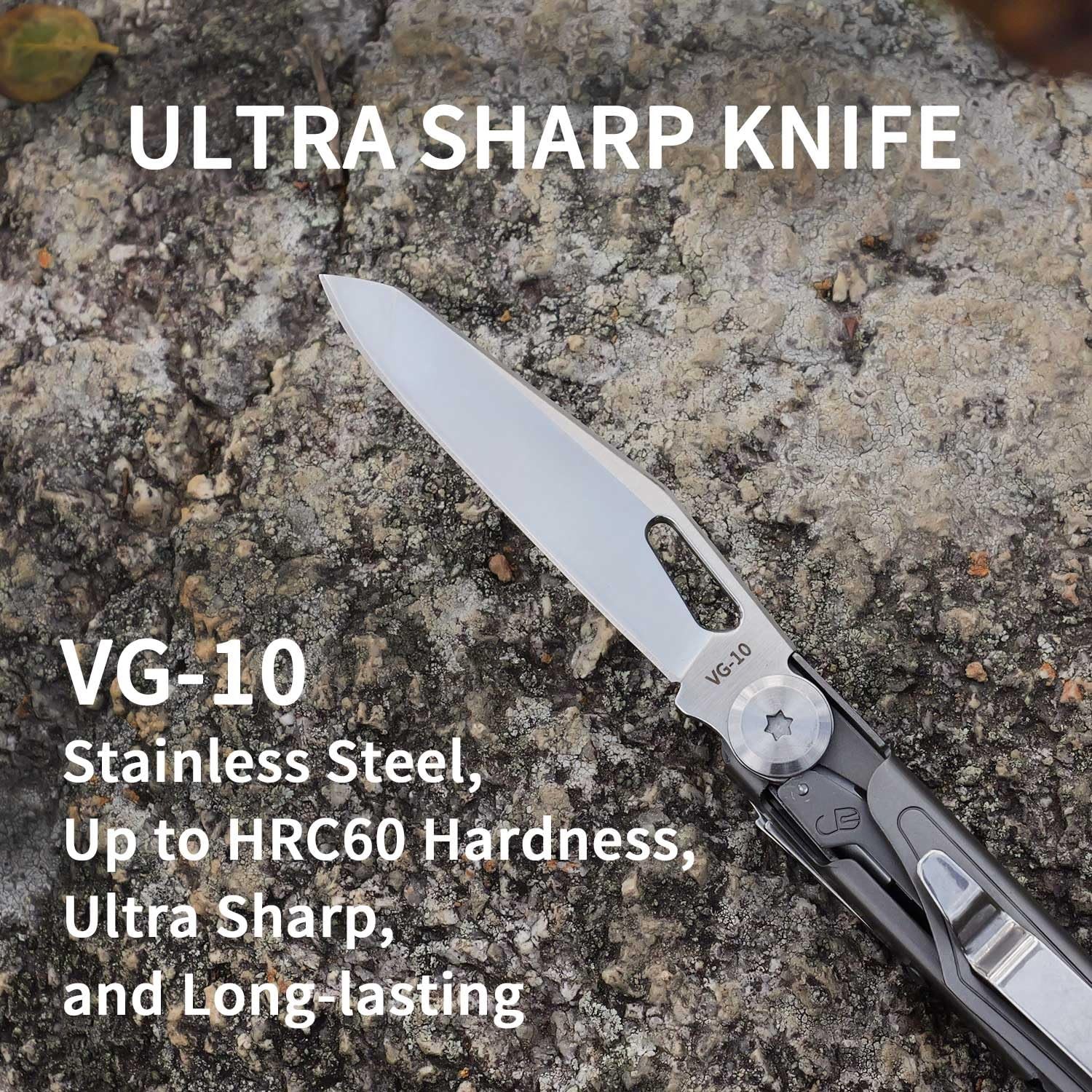 Pocket Multitool ST02, VG-10 Blade, 12-in-1 Multi tool Knife,Titanium-Plated …