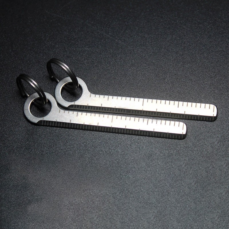Mini EDC Portable TC4 Titanium Micro Ruler Key Chain Pendant w/ Key Ring M-03R