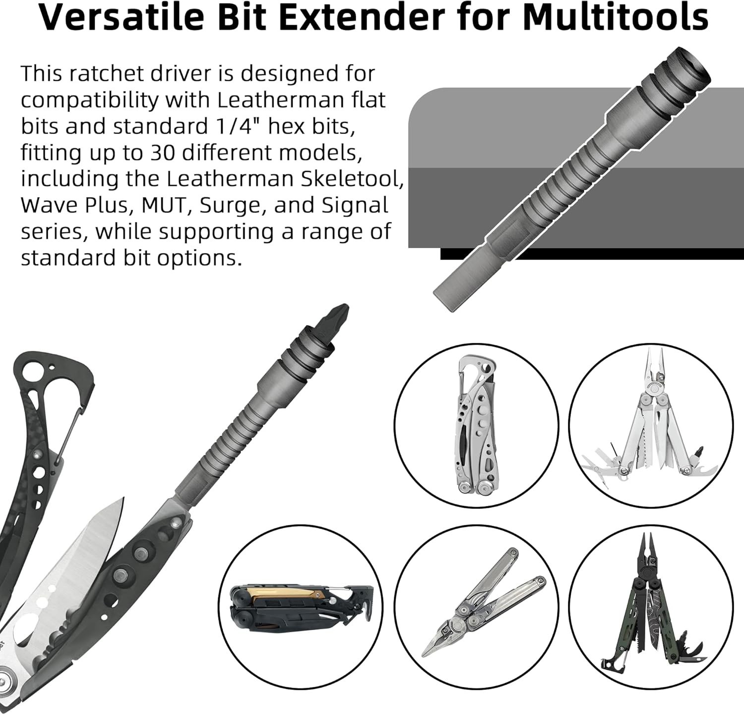 Add-On Accessories Designed for Leatherman Multi-Tools, Bit Driver Extender, and