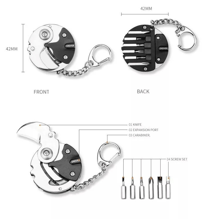 Outdoor EDC Mini Coin Keychain Folding Knife Screw Driver Camping Multi-tools