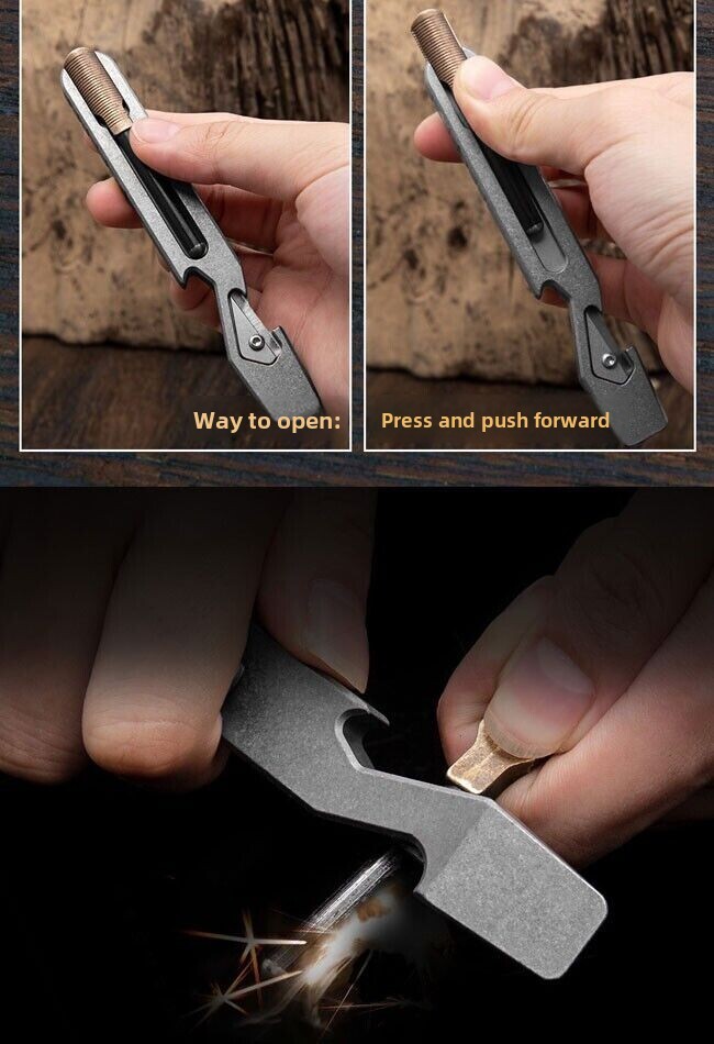 Titanium Alloy Multifunctional Pry Bar Crowbar Outdoor EDC with Strike Fire Tool