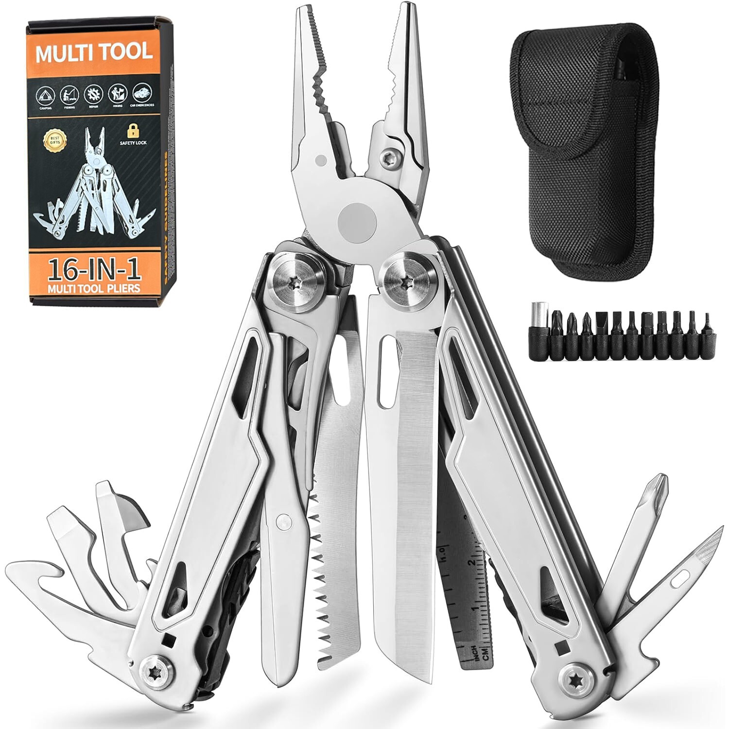 Multi Tool Pliers 16-in-1 Folding Knife Saw Screwdriver Scissors Bottle Opener