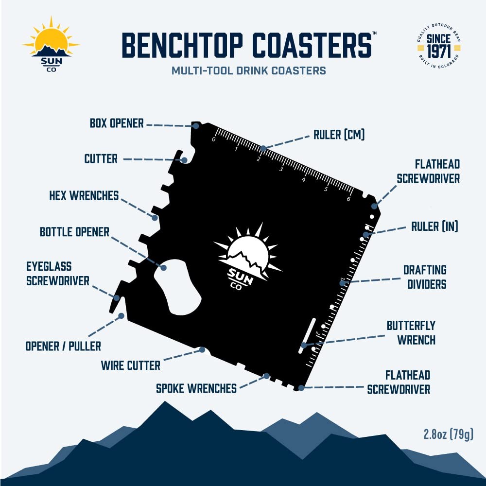 Sun Company Benchtop Coasters 2pack Coaster Multitool With 22 Functions Includ