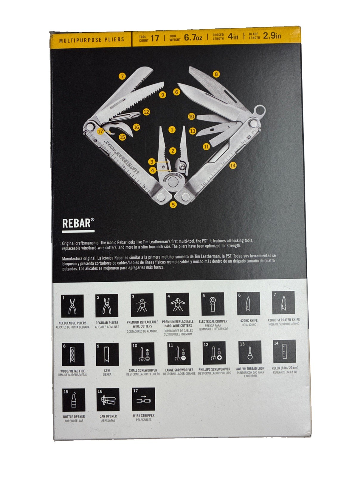 LEATHERMAN Rebar 17 in 1 Multitool W/ Premium Replaceable Wire Cutters & Saw