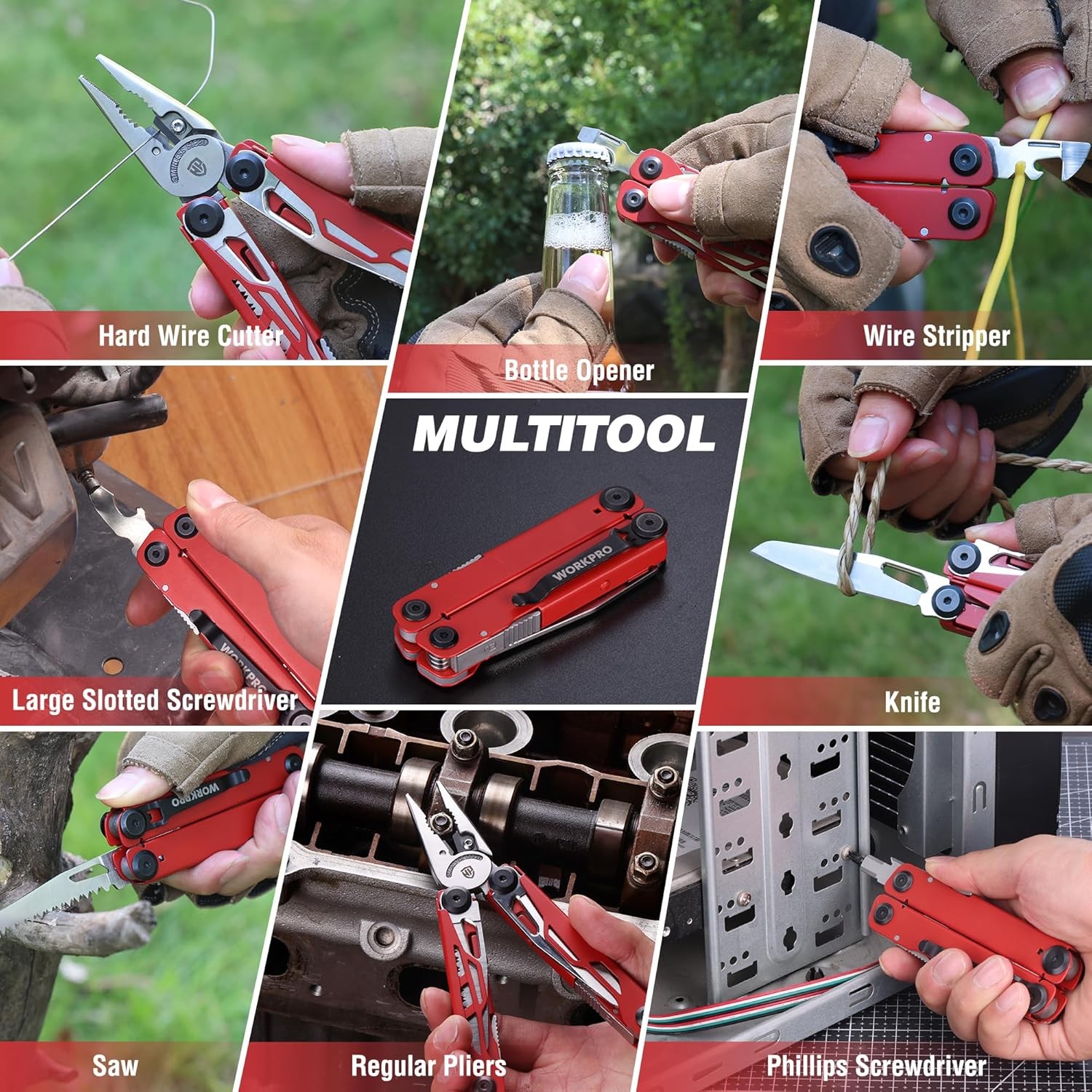 WORKPRO 24-in-1 Multitool Pliers Stainless Steel Folding Pocket Tool with Sheath