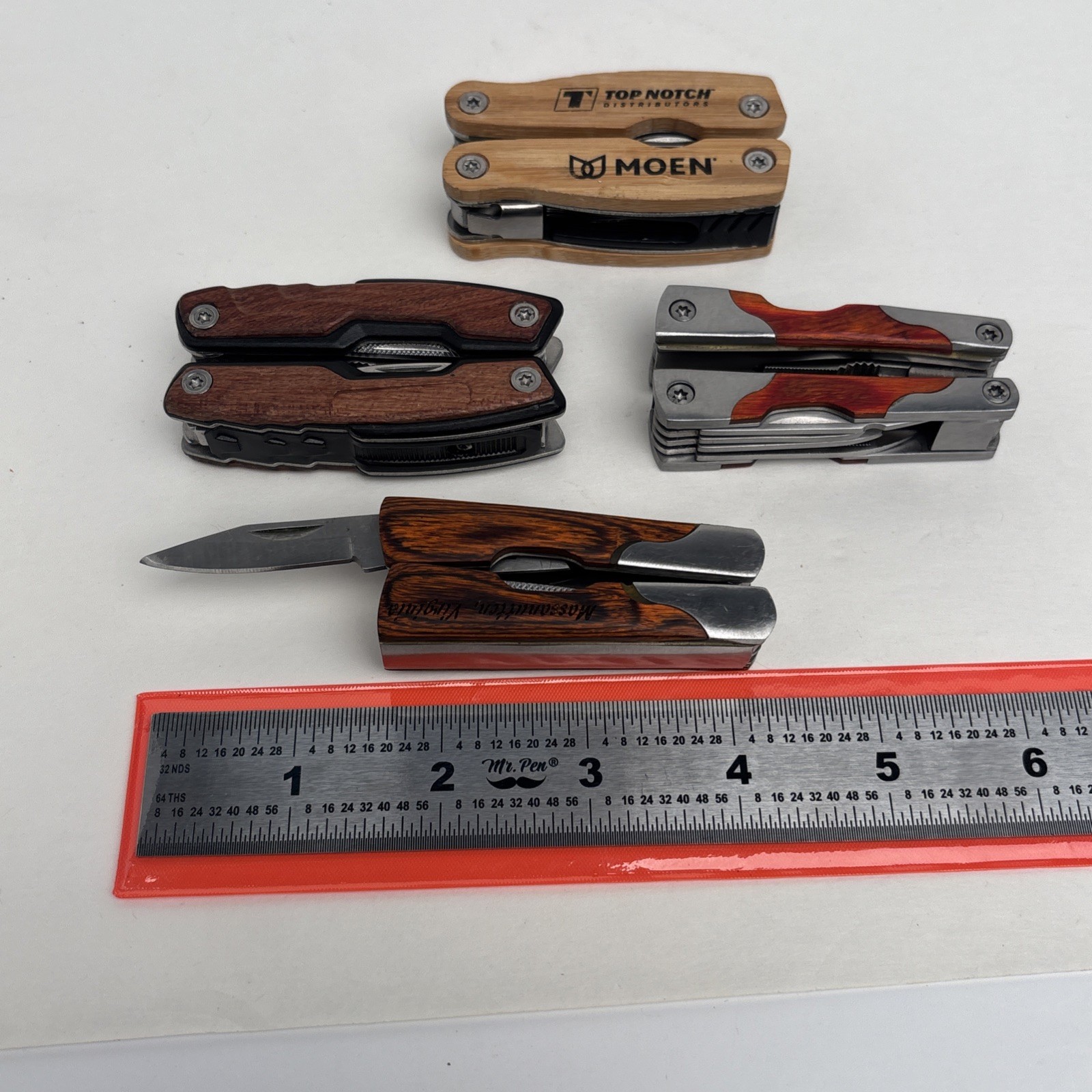 Lot Of 4 Multi – Tools Wood Scales Stainless Hike Hunt Camp Fish Crafts