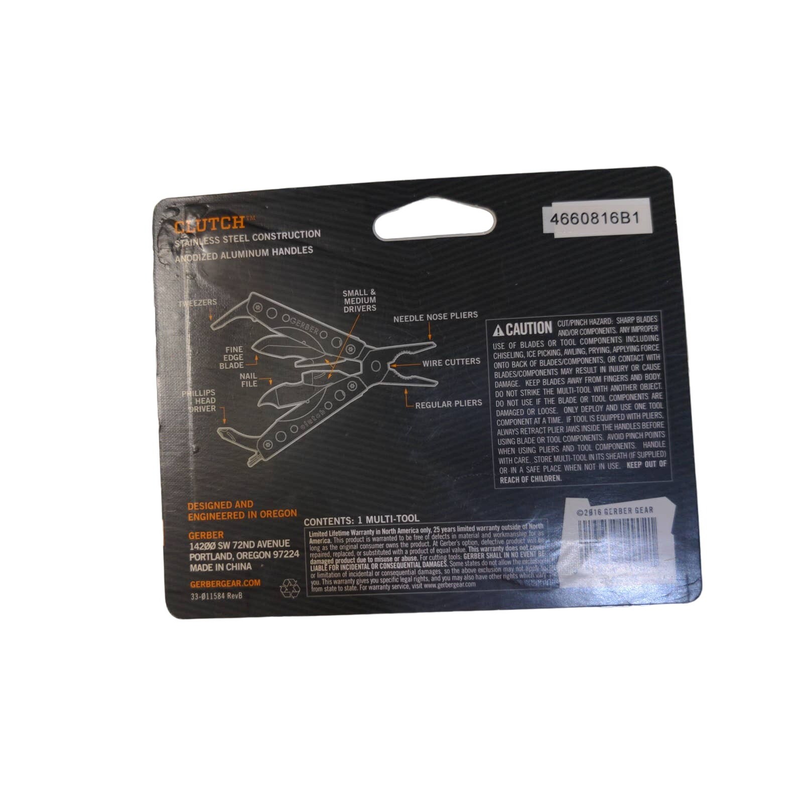 Gerber Clutch Mini Multi-Tool Needle Nose Pliers 9 Tools 31-003143 New/Sealed