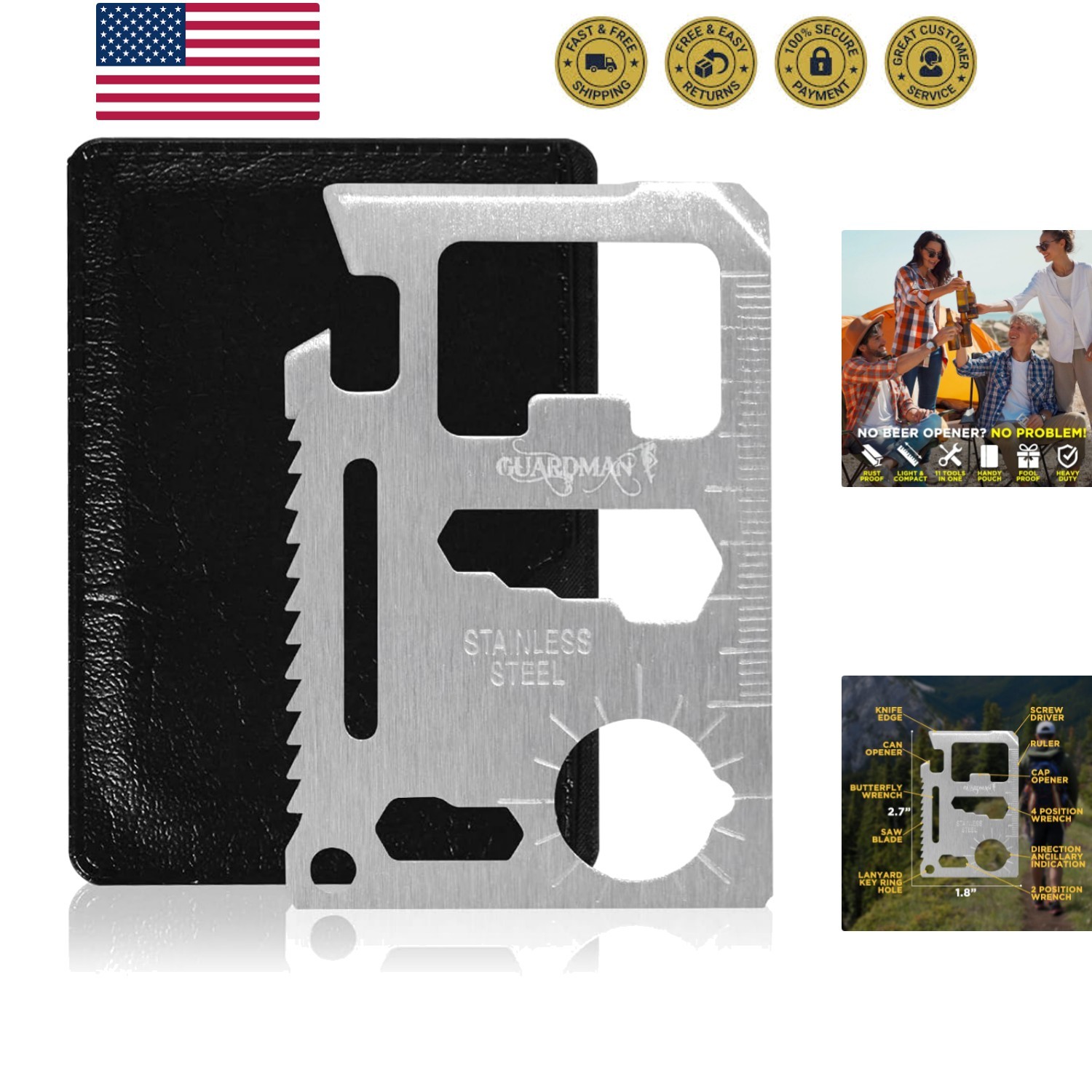 11-in-1 Survival Credit Card Multitool – Fathers Day Stocking Stuffer Christm…