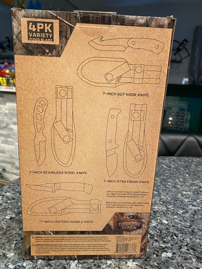 Mossy Oak 7″ Single-Edge Tactical Knives 4pk Variety Fixed Blade Knife Gift Set