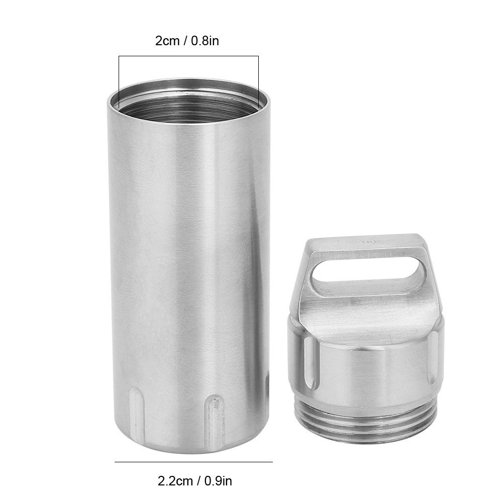 Portable Waterproof Stainless Steel Pills Case Container Bottle Keychain