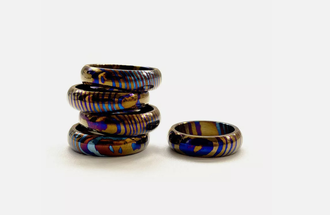 Titanium MokuTi Timascus Round Finger Ring Necklace Pendant Bead Decorative EDC