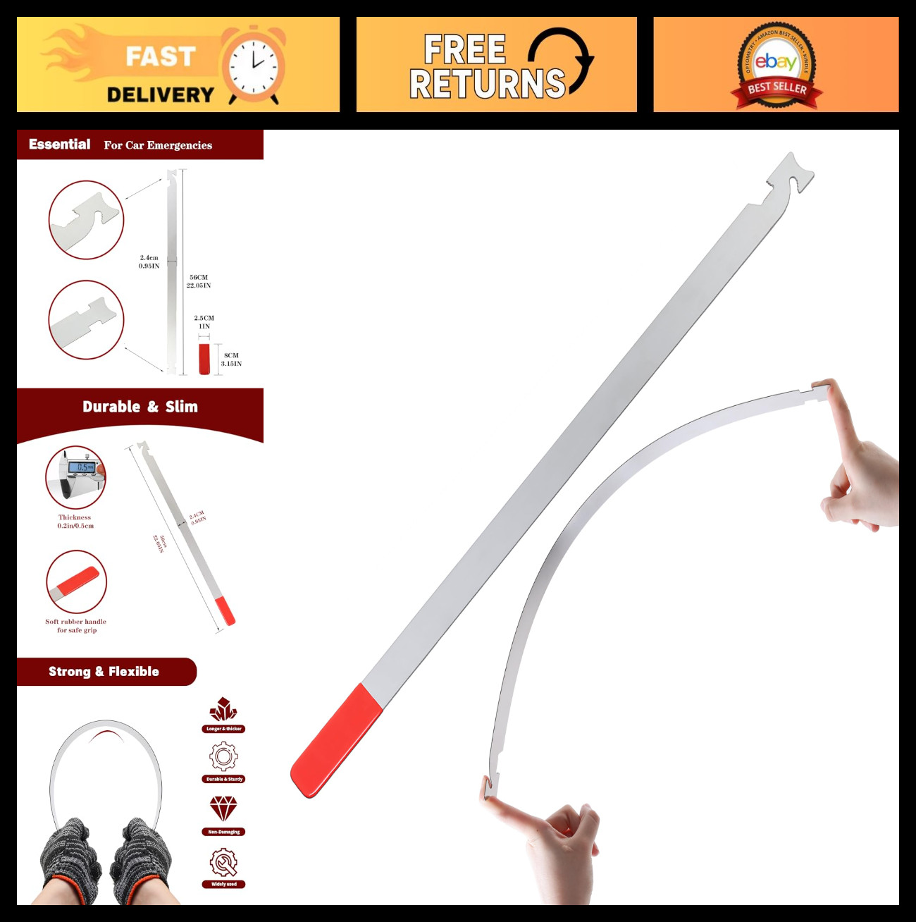22″ Stainless Steel Slim Jim Tool – Emergency Automotive Roadside Assistance Kit