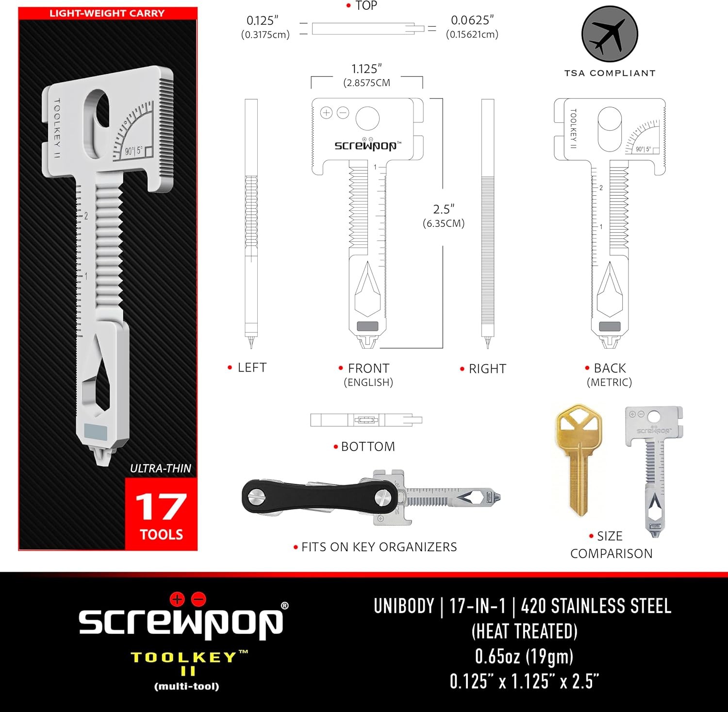 Toolkey II Original Keyshape 17 Multi-tool Includes Magnetic Phillips & Flathead
