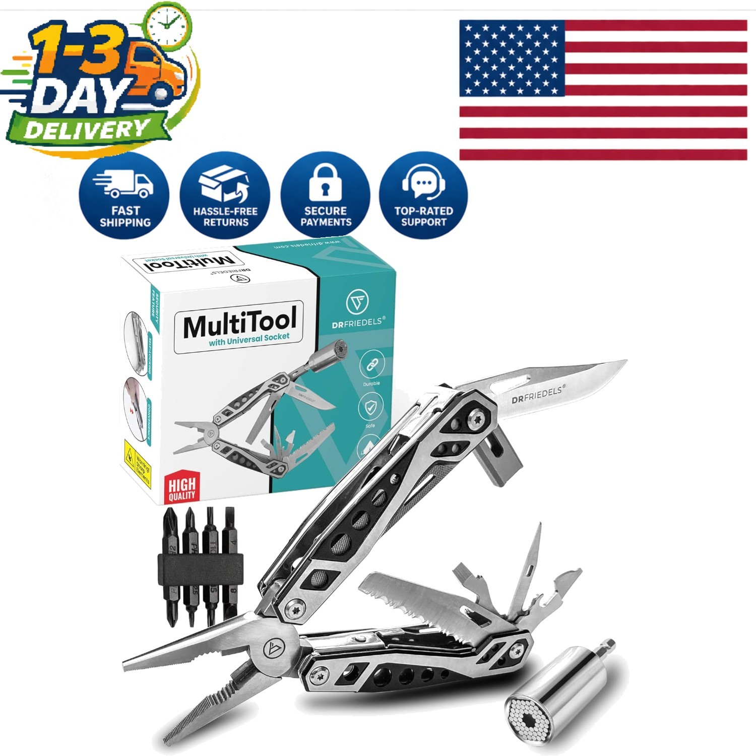 Durable Stainless Steel Multi Tool with Universal Socket – 22 Essential Tools