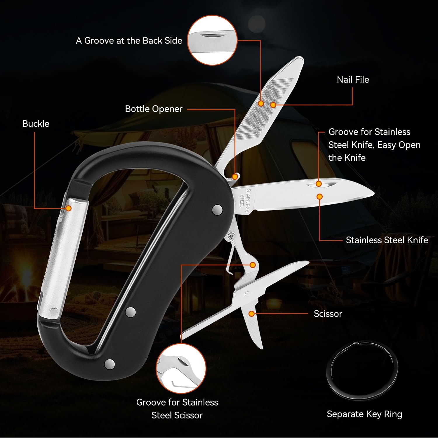 Multitool Carabiner with Pocket Knife, Stocking Stuffers Gifts for Men,Bottle…