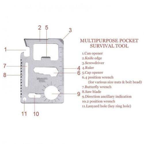 Set/4 Stainless Steel Credit Card Tool 11 in 1 Multi Pocket Survival Camping
