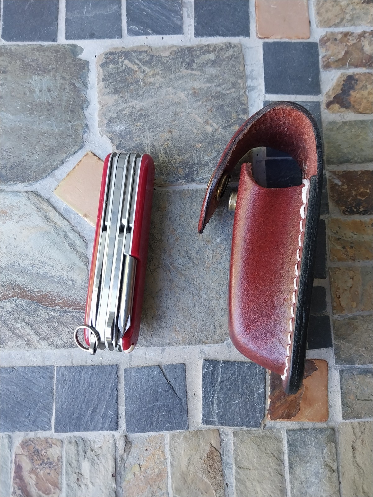 Victorinox Swiss Army 12-Tool Red Knife w/ Leather Pouch