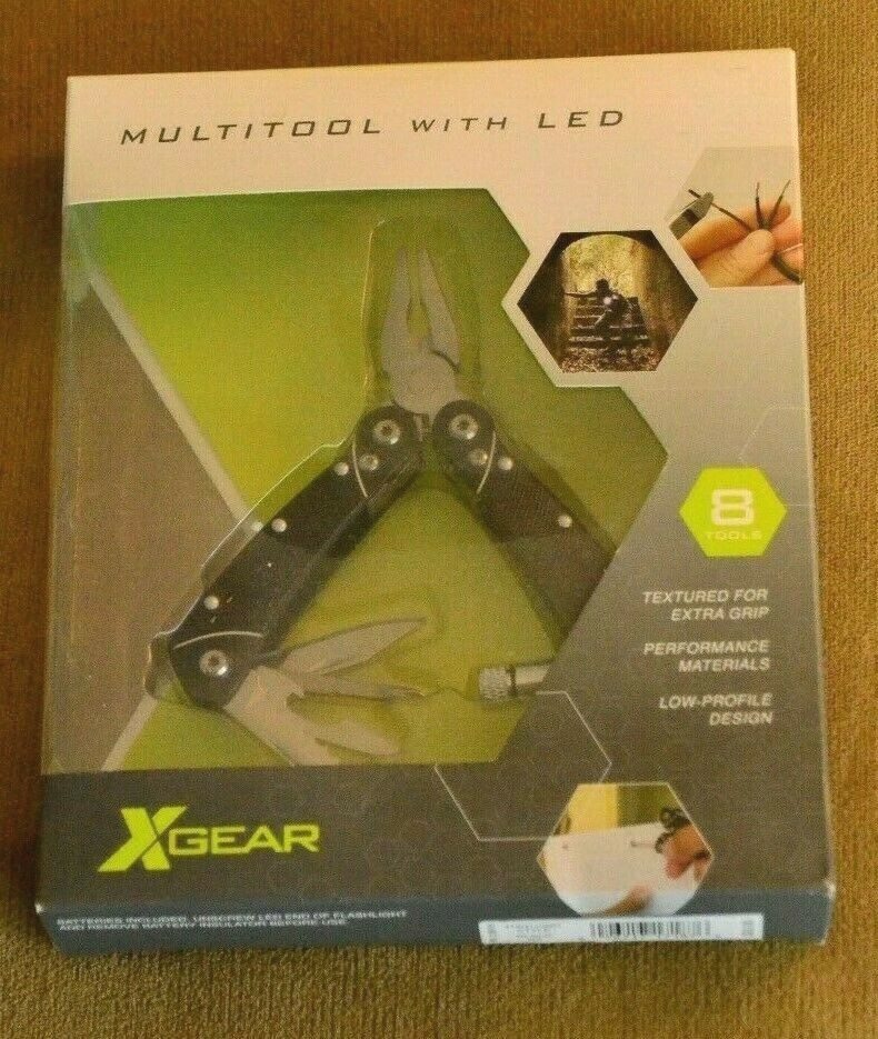 NEW X-gear Multi Tool with LED – Perform 8 Functions – Black