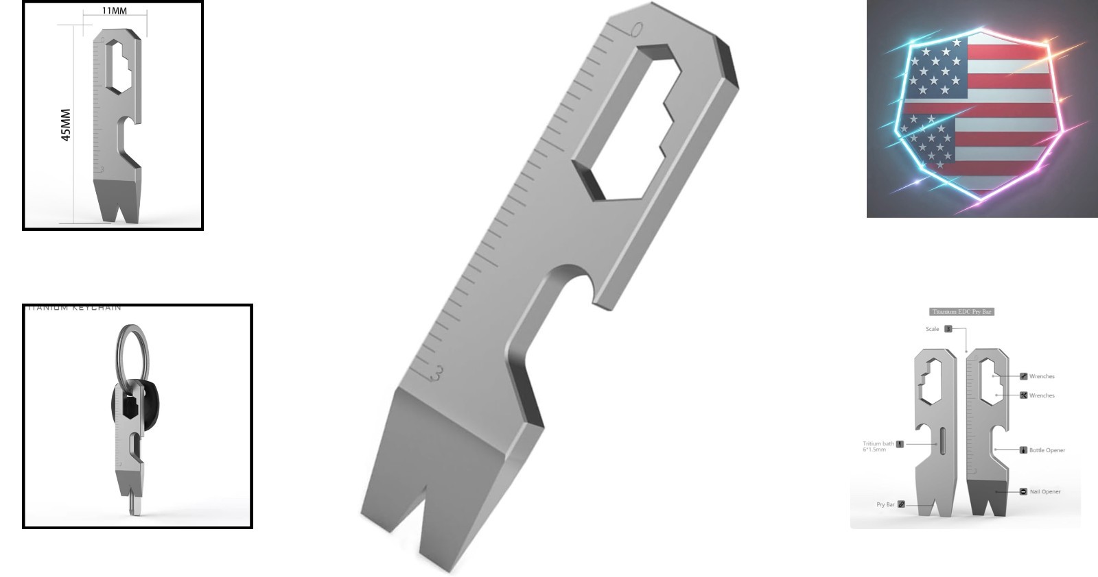 EDC Pocket Pry Bar Keychain Multi Tool, Titanium Small EDC Pry Bar for Keychains