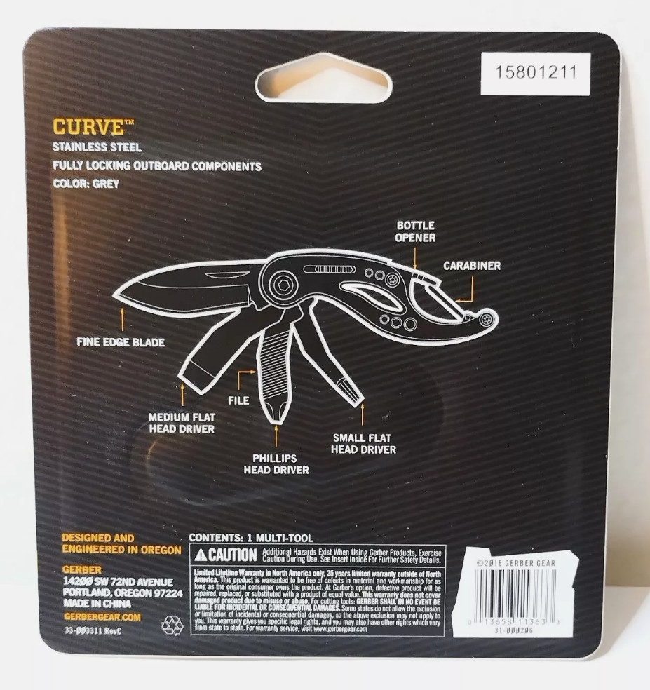 Gerber Curve Multi-Tool – 6-in-1 Screwdriver and Pocket Knife Set-Gray-NEW