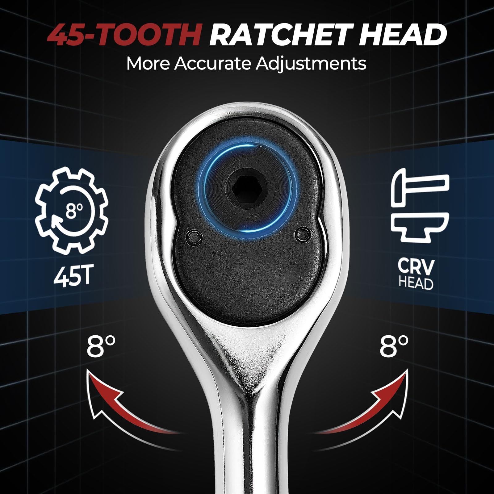 14540 11inch Headlight Adjusting 45 Tooth Flat Ratchet Wrench for Ford,4MM Hex