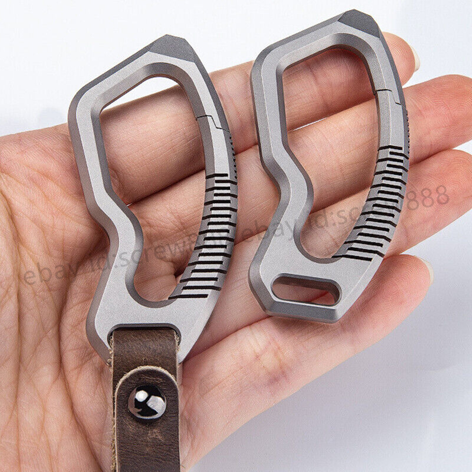 Titanium Alloy + Leather Keychain Carabiner Removable Pendant Crowbar EDC Tool