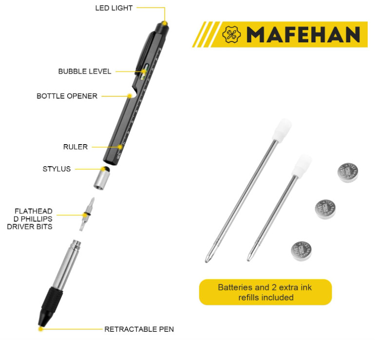 Multi-Tool Pen 9-in-1 + Keychain Gift Set – Birthday Present for Dad or Husband
