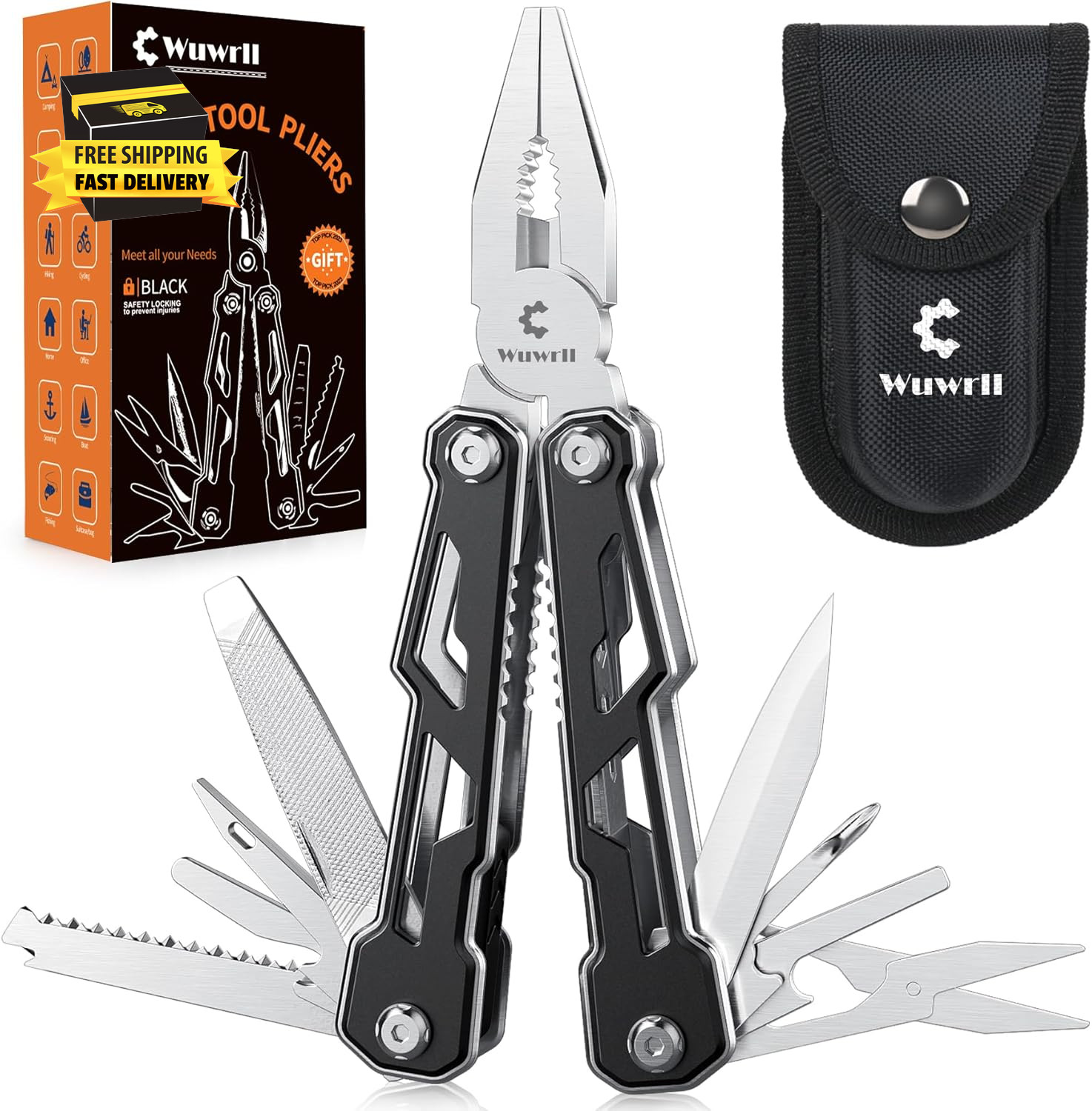 Multitool with Safety Locking,16-In-1 Multi Tool Stainless Steel Pocket Knife Se