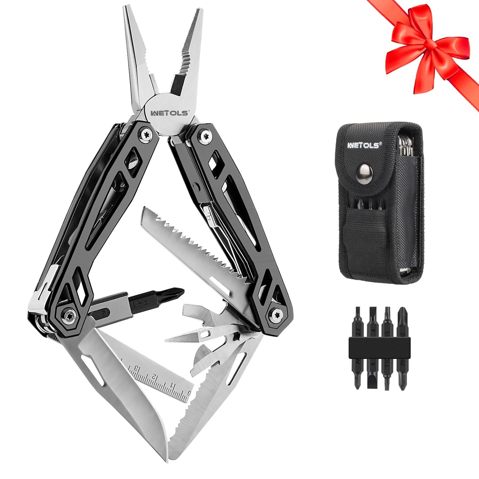 21-in-1 Multitool with Pocket Knife, Stainless Steel Pliers & Screwdriver Bits –