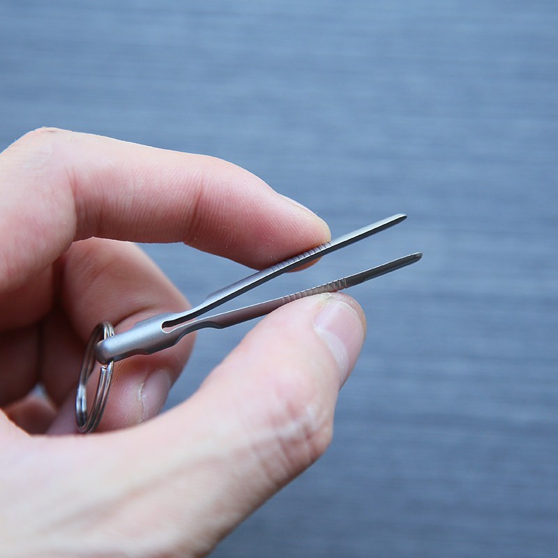 TC4 Titanium Mini Round Tip Tweezers Keychain EDC Pocket Clip Utility Tool