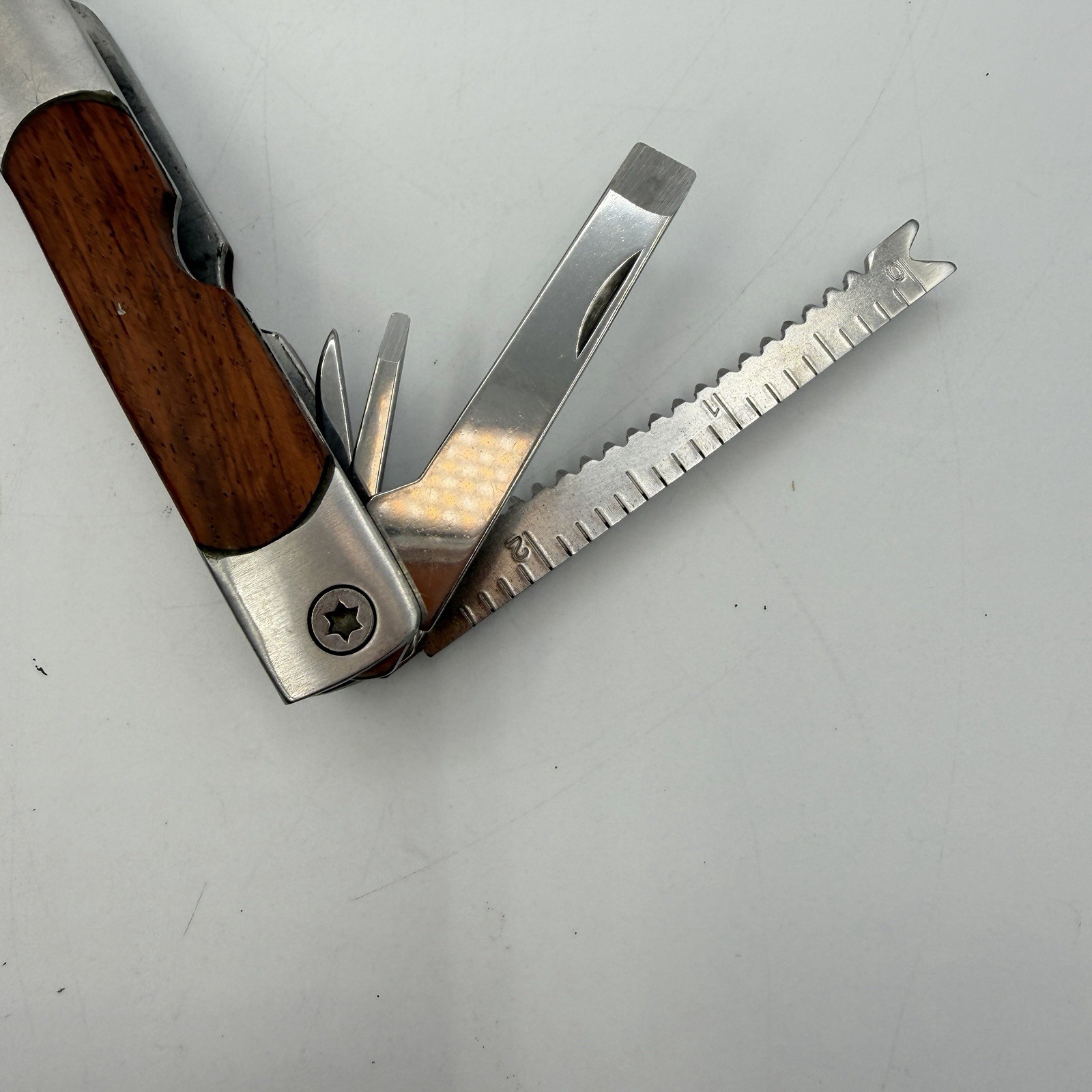 Sheffield 9 Multi-Tool Wood Handle Stainless-Steel Blade Pliers Saw Knife Opener