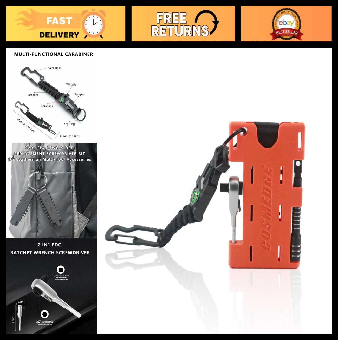 Multi-Tool Accessories Set, Double-Ended Screwdriver Bits, EDC Ratchet Wrench, E