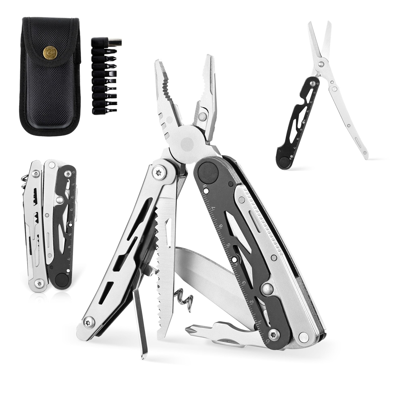 G304 Full-sized Multitool, 21-in-1 Stainless Steel Pocket Knife with Screwdri…