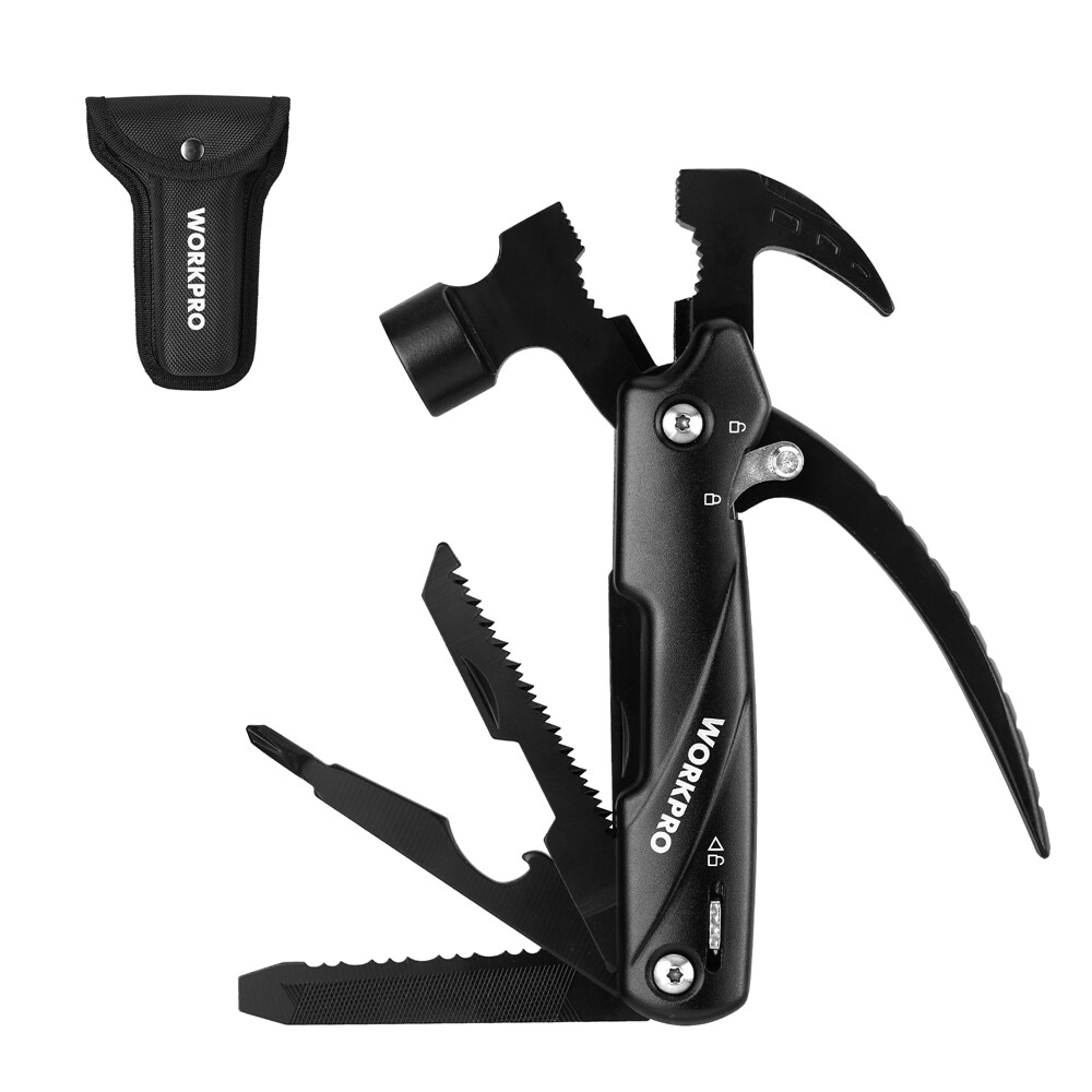 WORKPRO 12-in-1 Camping Tool Multitool Mini Hammer Multi Tools Pliers Saw Blade