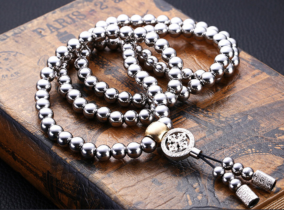 118 Pieces Buddha Beads Necklace Outdoor Kung Fu Bracelet Stainless Steel Whip