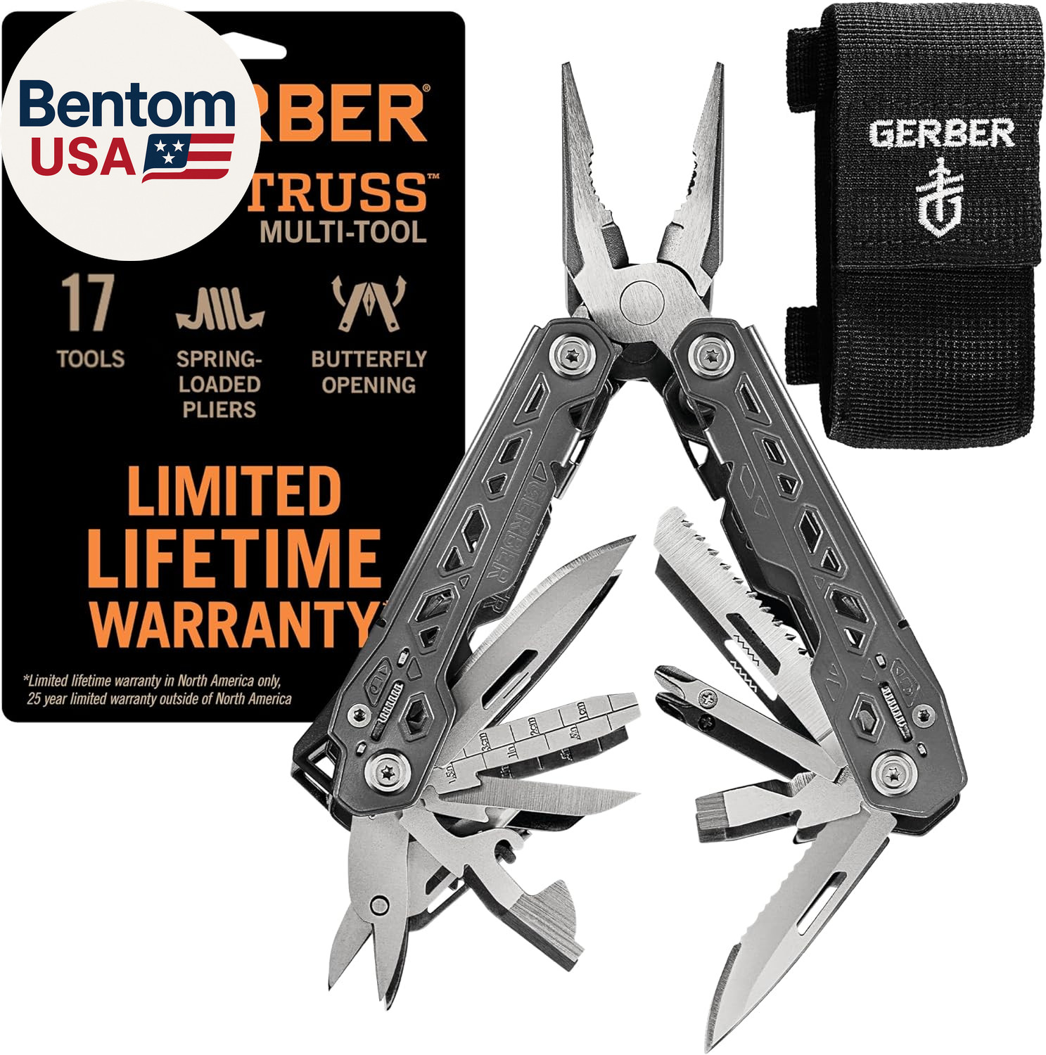 Gear Truss 17-In-1 EDC Needle Nose Pliers Multi Tool – Includes Pocket Knife, Sc