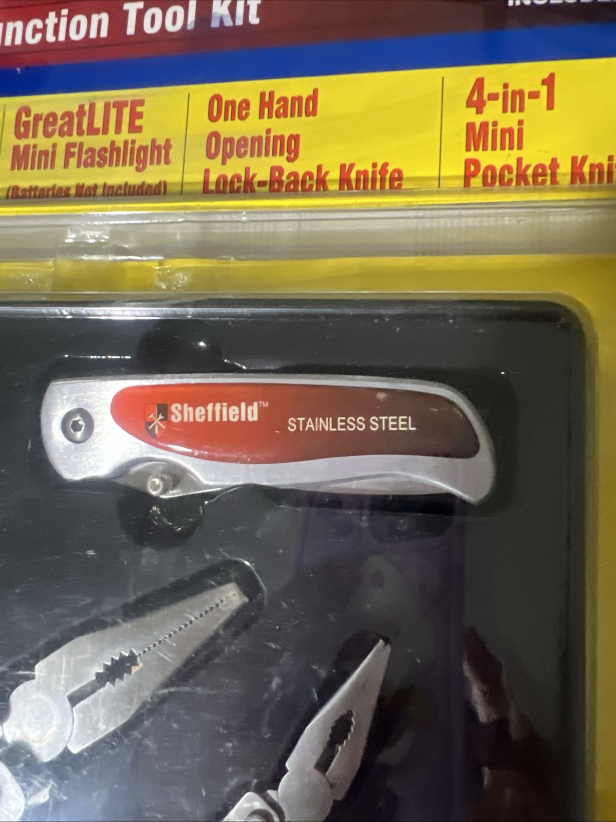 NIP Sheffield Brand NOS 6 Pc Tool Kit 3 Pocket Knife 2 Multi Tool & Flashlight