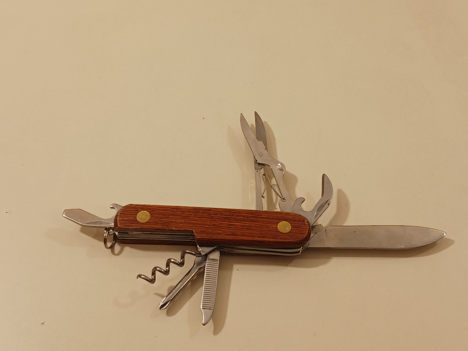 7 Function Wood Brown Handle Multi-Tool Folding Knife Pliers Scissors Camp China
