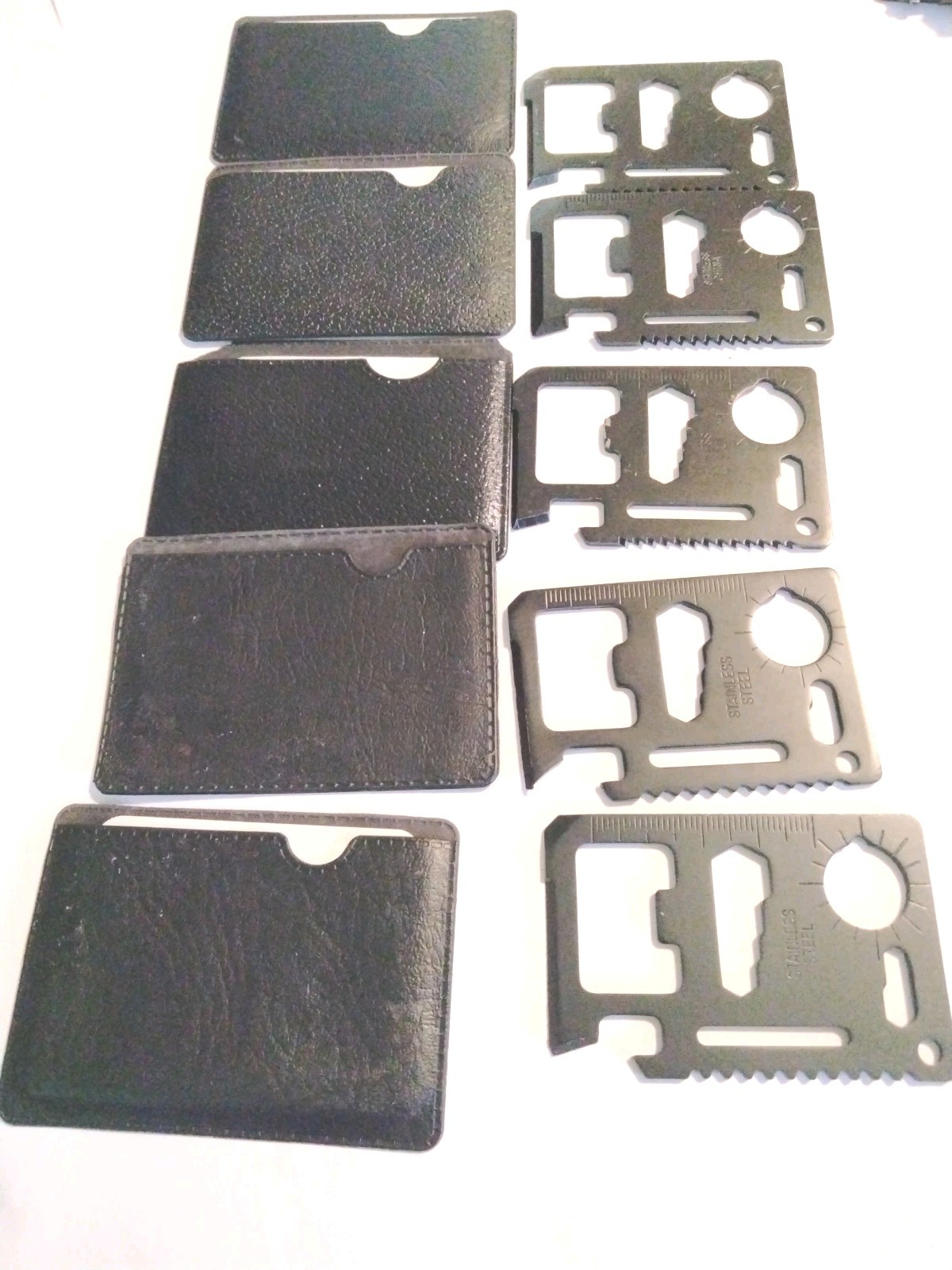 Black 11-in-1 Multipurpose Pocket Survival Tool. Stainless Steel. Set Of 5