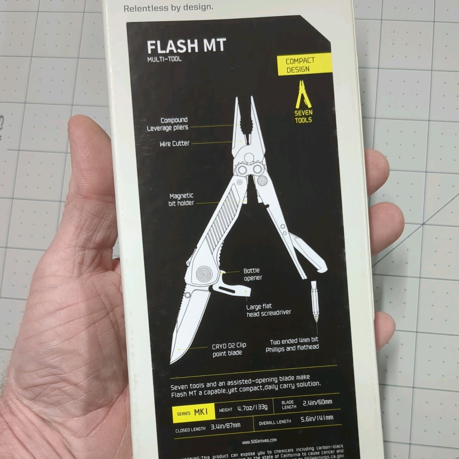 SOG Flash MT Urban Gray and Cyan Pocket Multi-tool 7 Stainless Steel Housing