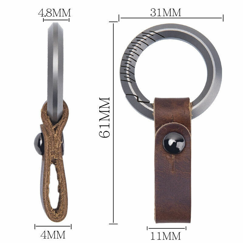 TC4 Titanium + Leather Keychain Portable Removable Key Ring Pendant EDC Tool Set
